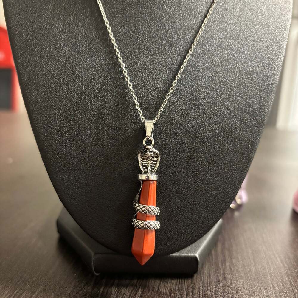 Red Jasper Snake Hexagonal Pendant Necklace